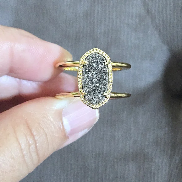 ✨️HP✨️ Kendra Scott "Elyse" Double✌️ Band Platinum Drusy Ring💍 - Picture 6 of 16